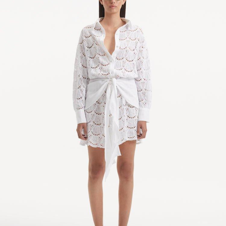 Rüya Büyüktetik - Nayeli White Tie-Front Cotton Shirt Dress | Moeva | Dress | Each week unveils new pieces—luxury swimwear, fluid resort silhouettes, and elevated summer-to-evening essentials designed to carry you from coastal escapes to city nights.