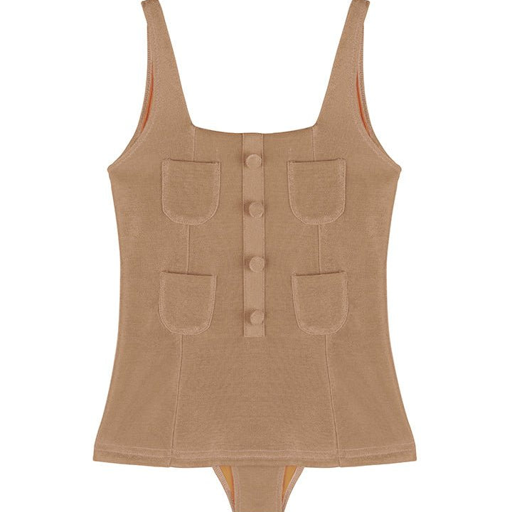 Nil Bronze Square-Neck Pocket Detail Kids Swimsuit | Moeva | Swimsuit | Each week unveils new pieces—luxury swimwear, fluid resort silhouettes, and elevated summer-to-evening essentials designed to carry you from coastal escapes to city nights.