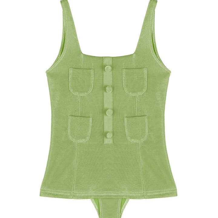 Nil Green Square-Neck Pocket Detail Kids Swimsuit | Moeva | Swimsuit | Each week unveils new pieces—luxury swimwear, fluid resort silhouettes, and elevated summer-to-evening essentials designed to carry you from coastal escapes to city nights.