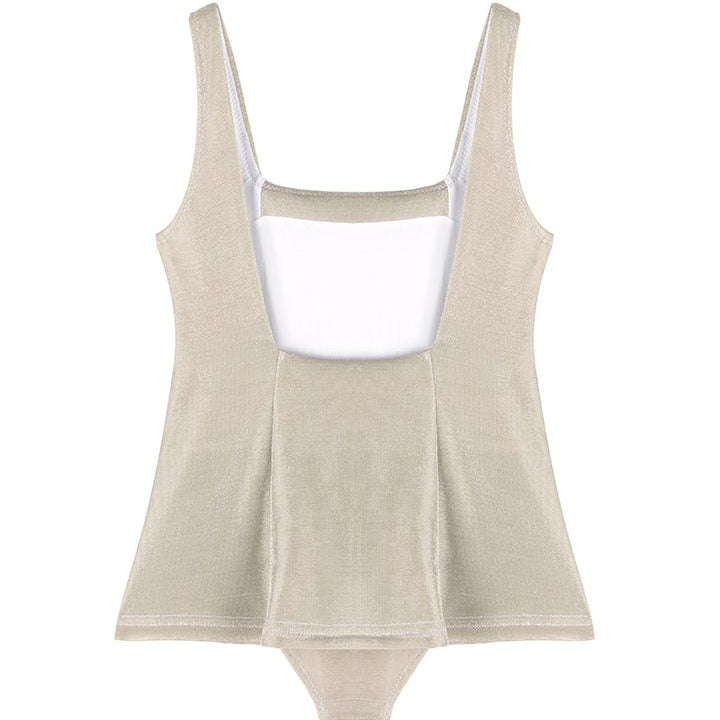 Nil Silver Square-Neck Pocket Detail Kids Swimsuit | Moeva | Swimsuit | Each week unveils new pieces—luxury swimwear, fluid resort silhouettes, and elevated summer-to-evening essentials designed to carry you from coastal escapes to city nights.