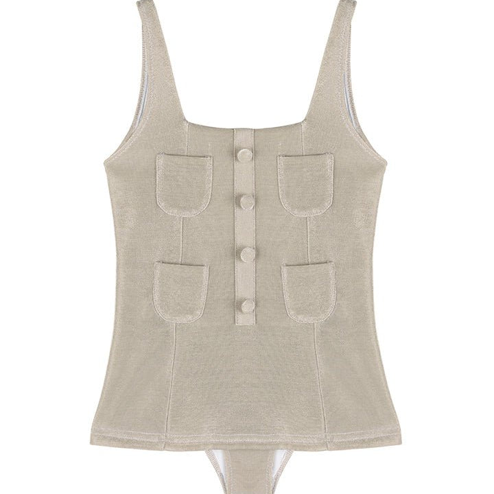 Nil Silver Square-Neck Pocket Detail Kids Swimsuit | Moeva | Swimsuit | Each week unveils new pieces—luxury swimwear, fluid resort silhouettes, and elevated summer-to-evening essentials designed to carry you from coastal escapes to city nights.