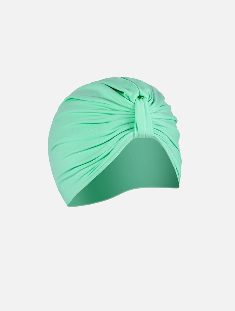 Front View: Noor Mint Green Turban - MOEVA Luxury Swimwear, Swimwear Fabric, Knot Details at Front, Soft & Smooth, Stretchy, Fast Dry, 88% Polyamide 12% Elastane, MOEVA Luxury Swimwear