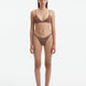 Front View: Model in North Brown Bikini Set- MOEVA Luxury Swimwear, Low Waist, Small Bottom Coverage, Knitted, MOEVA Luxury Swimwear