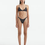 Front View: Model in North Silver Bikini Set- MOEVA Luxury Swimwear, Low Waist, Small Bottom Coverage, Knitted, MOEVA Luxury Swimwear