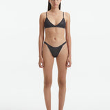 Front View: Model in North Silver Bikini Set- MOEVA Luxury Swimwear, Low Waist, Small Bottom Coverage, Knitted, MOEVA Luxury Swimwear