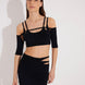 Front View: Model in Ontario Black Skirt - MOEVA Luxury Swimwear, Knitted, High Rise, Thigh Length, MOEVA Luxury Swimwear