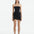Front View: Model in Osaka Black Dress - MOEVA Luxury Swimwear, Corset Silhouette, Figure Sculpting, Stitching Details, Underwired Cups, Centrally Placed Adjustable and Removable Straps, Chic and Soft Touch FabricMOEVA Luxury Swimwear