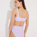 "Back view of Patrizia lilac bikini set showing adjustable straps and clean design for a secure fit."