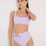"Front view of Patrizia lilac bikini set, highlighting the chic square neckline and supportive fabric."