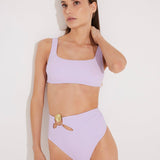 "Front view of Patrizia lilac bikini set, highlighting the chic square neckline and supportive fabric."