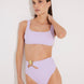 "Front view of Patrizia lilac bikini set, highlighting the chic square neckline and supportive fabric."