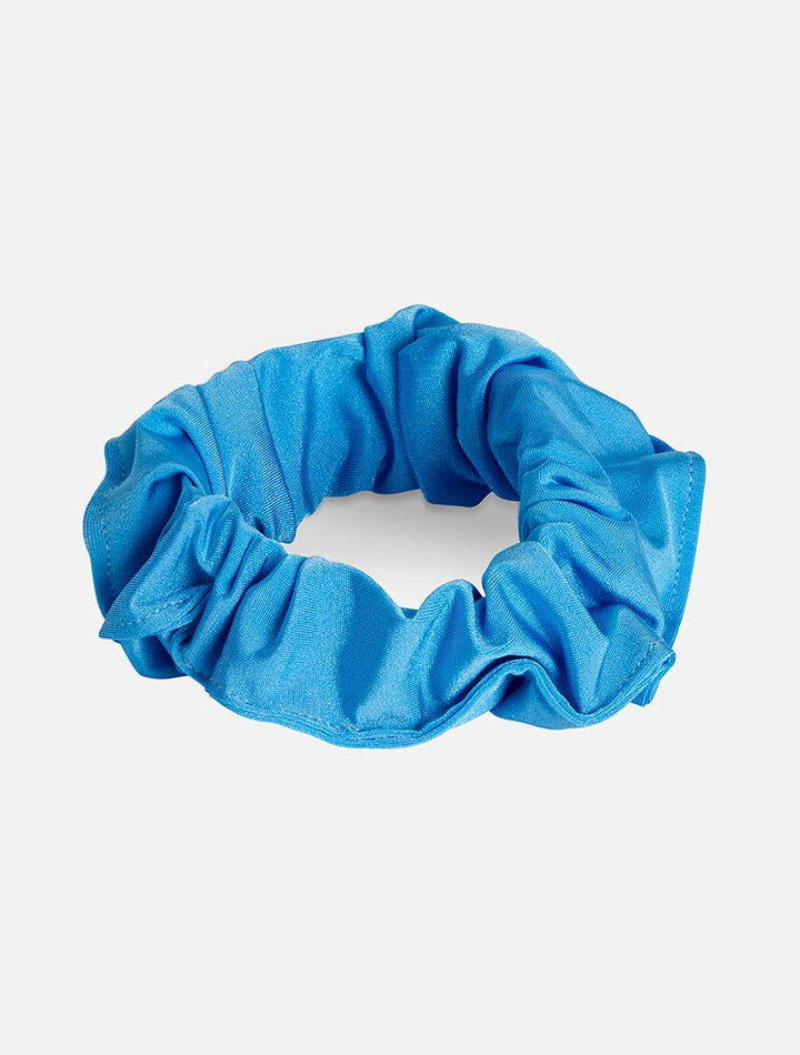 Front View: Peggy Blue Scrunchie - Swimwear Fabric, Knot Details at Front, Soft & Smooth, Stretchy, 80% Polyamide 20% Elastane, MOEVA Luxury Swimwear 