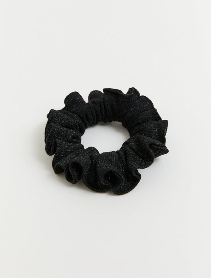 Peggy Shiny Black Scrunchie With Crinckle -Women Hair Accessories Moeva
