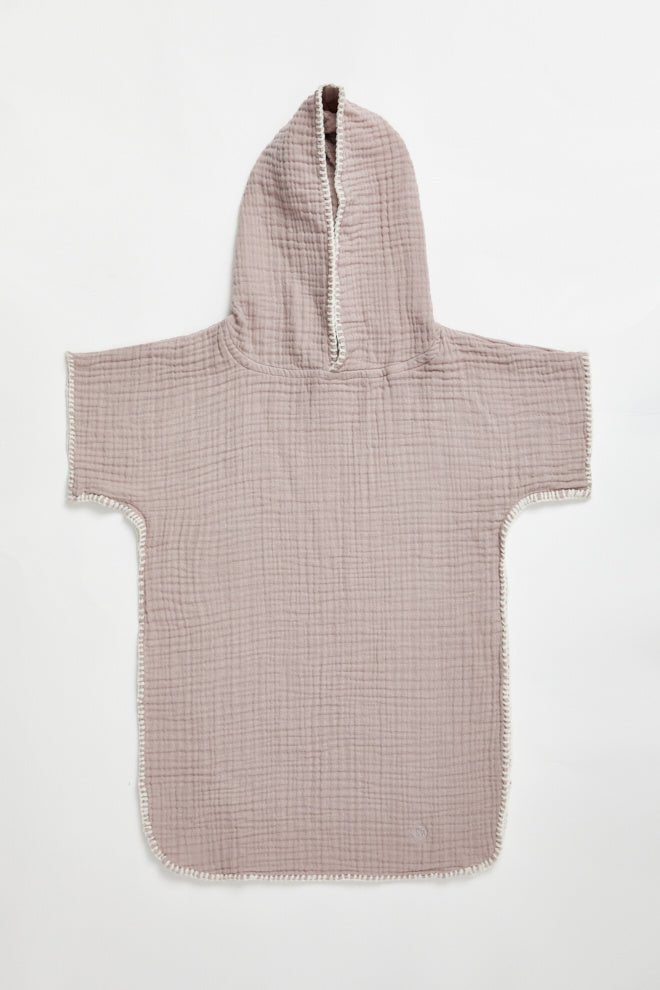 Front View: Piccolo Red Ochre Kids Towel - Organic Turkish Cotton, Soft & Smooth, Poncho Design, Hooded Yop, Quick Drying, Super Absorvent, Embroidered Moeva logo, MOEVA Luxury Swimwear 