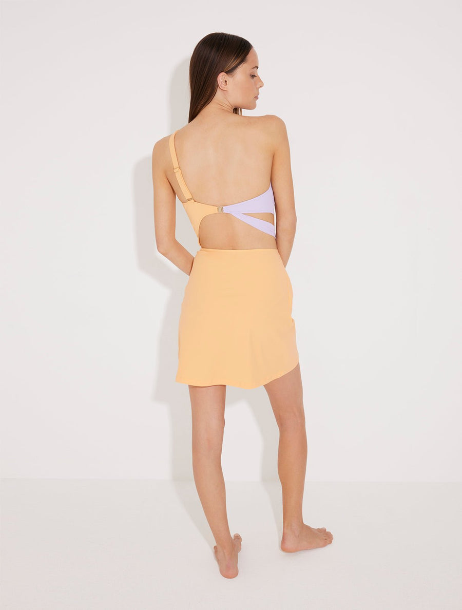 Ramona Orange/Lilac Wrap Mini Skirt With Rectangle Gold Accessory -Beachwear Skirts Moeva