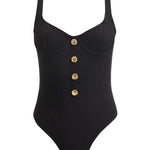 Artistic representation of the Reva Black Swimsuit, merging classic sophistication with modern athleticism in a visually compelling and creative format.