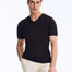 Front View of Model Wearing Rex Black T-Shirt- Ready to Wear, V-Neck T-Shirt Unlined Slim Fit T-Shirt - MOEVA Luxury Swimwear