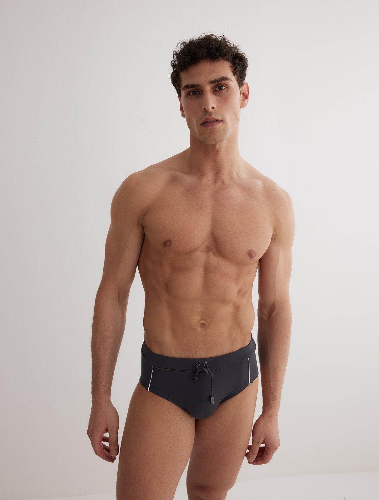 Ricardo Grey/Green/White Blue Quick Dry Swim Briefs with Drawcord | Moeva | Briefs | Each week unveils new pieces—luxury swimwear, fluid resort silhouettes, and elevated summer-to-evening essentials designed to carry you from coastal escapes to city nights.