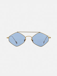 Rigaut Blue Hexagonal Shaped Sunglasses With Gold Double Bridge -Women Sunglasses Moeva