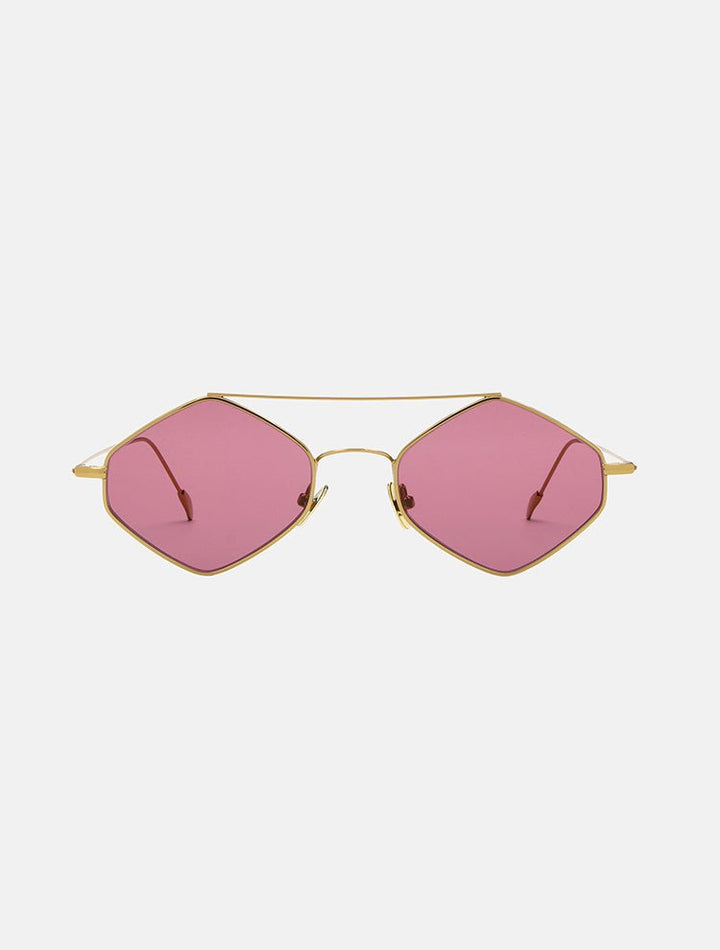Rigaut Burgundy Hexagonal Shaped Sunglasses With Gold Double Bridge -Women Sunglasses Moeva