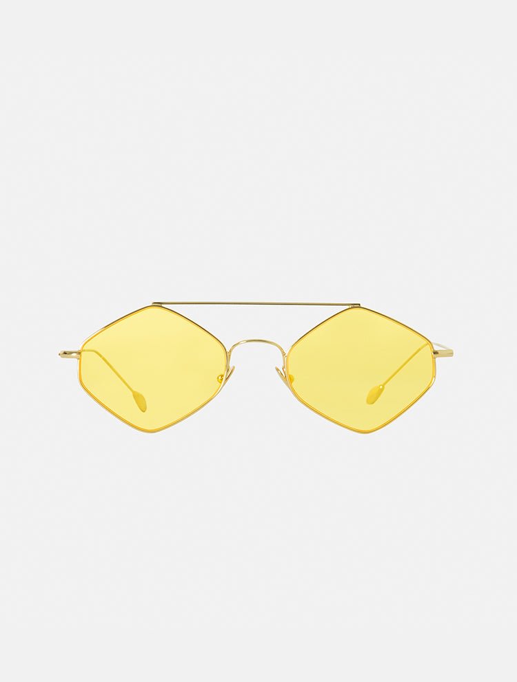 Rigaut Yellow Hexagonal Shaped Sunglasses With Gold Double Bridge -Women Sunglasses Moeva