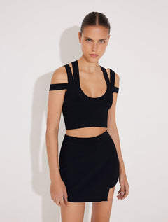Rila Black Knitted Crop Top With Multiple Straps -RTW Bustiers Moeva