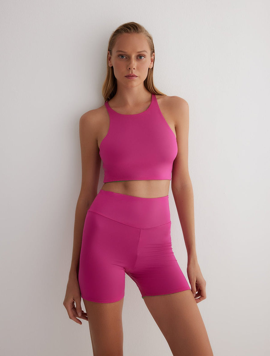 Rocco Green/Pink Reversible Mini High Waist Shorts -Women Beachwear Shorts Moeva