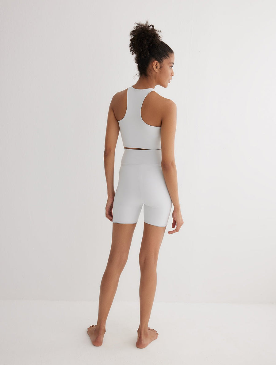Rocco Grey/White Reversible Mini High Waist Shorts -Women Beachwear Shorts Moeva