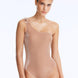 Front View: Model in Rowan Bronze Swimsuit - One Shoulder Silhouette, Chic Style, Clear Glass Hoop Accessory Detail, MOEVA Luxury Swimwear