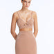 Front View: Model in Rye Bronze Skirt - Chic Mini Skirt, High Waist, Metallic Fabric, Close Fit, MOEVA Luxury Swimwear