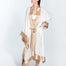 "Front view of a model in the Salina White/Nude Kaftan, showcasing its ankle-length design and elegant cut."