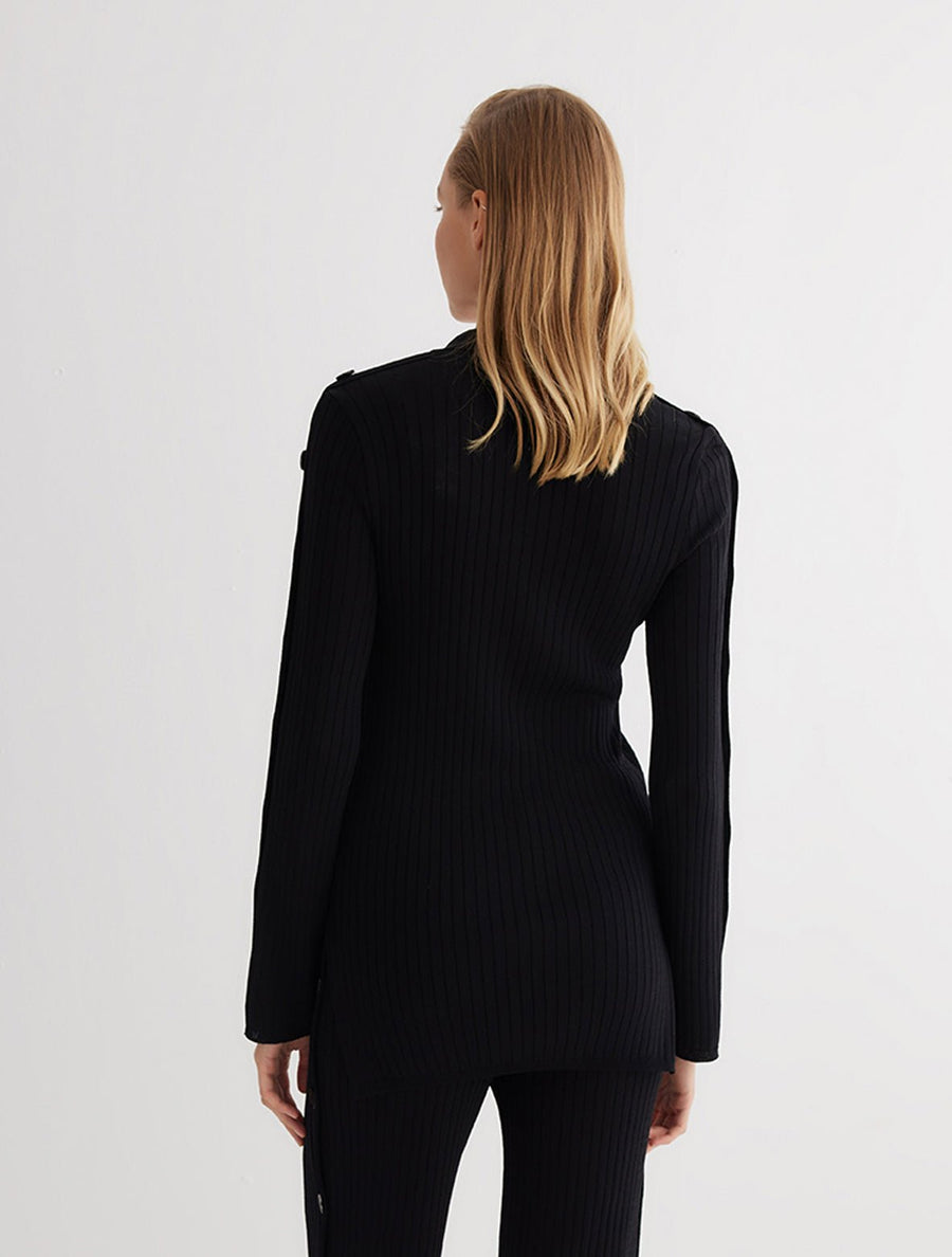 Salome Black Knitted Shirt With Button Details -RTW Bustiers Moeva