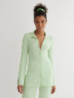 Salome Mint Green Knitted Shirt With Button Details -RTW Bustiers Moeva