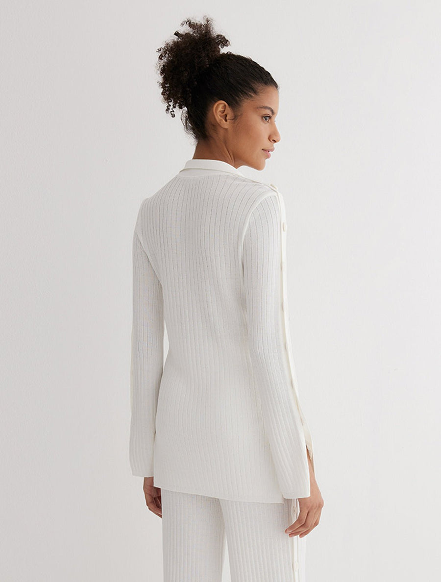 Salome White Knitted Shirt With Button Details -RTW Bustiers Moeva