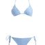 Decoupage view of the Sarita Baby Blue Bikini Set, illustrating the premium Italian fabric and Lycra Xtralife certification for durability.