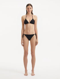 Sarita Black Bikini Top showcasing the triangle design and tactile wavy texture.