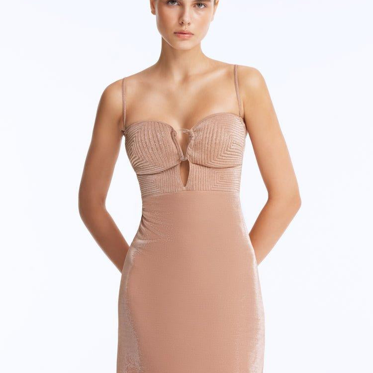 Senna Bronze Cut-Out Mini Dress with Accessory Detail | Moeva | Dress | Each week unveils new pieces—luxury swimwear, fluid resort silhouettes, and elevated summer-to-evening essentials designed to carry you from coastal escapes to city nights.