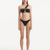 Sereia Black Bikini Bottom showcasing its mid-rise design and streamlined silhouette.
