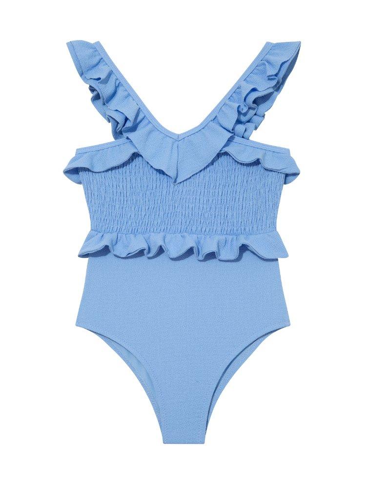 Front view of the Sissy Baby Blue Swimsuit highlighting the soothing baby blue color and V-neck design.