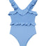 Front view of the Sissy Baby Blue Swimsuit highlighting the soothing baby blue color and V-neck design.