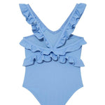 Back view showing full bottom coverage and the playful ruffle details.