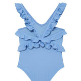 Back view showing full bottom coverage and the playful ruffle details.