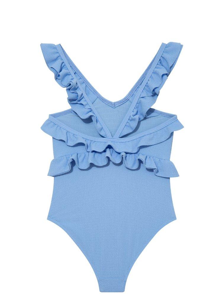 Sissy Baby Blue Ruffled Textured Kids Swimsuit | Moeva | Swimsuit | Each week unveils new pieces—luxury swimwear, fluid resort silhouettes, and elevated summer-to-evening essentials designed to carry you from coastal escapes to city nights.