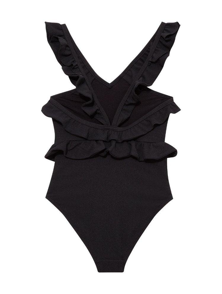 Sissy Black Ruffled Textured Kids Swimsuit | Moeva | Swimsuit | Each week unveils new pieces—luxury swimwear, fluid resort silhouettes, and elevated summer-to-evening essentials designed to carry you from coastal escapes to city nights.
