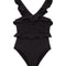 Front view of the Sissy Black Swimsuit showcasing its elegant black color and V-neck design.