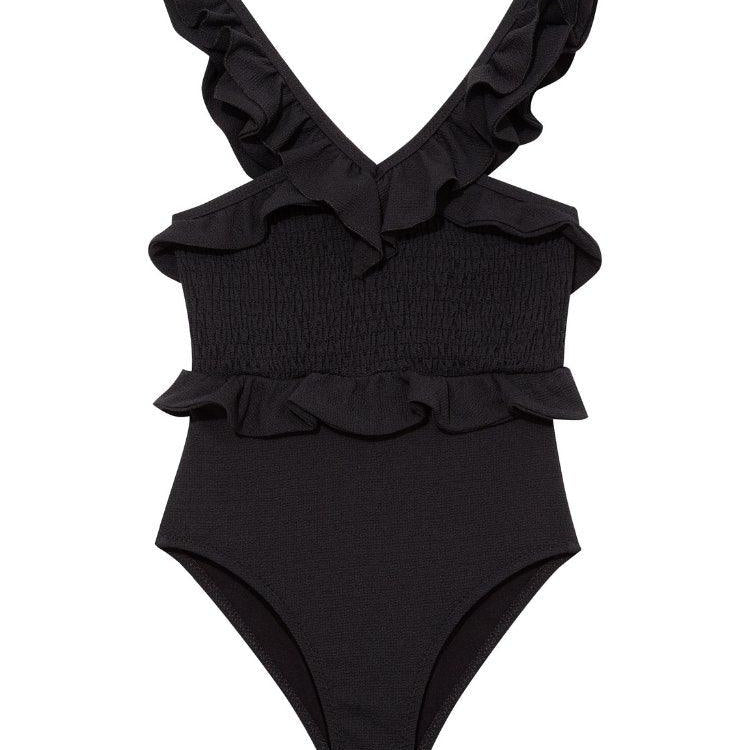 Sissy Black Ruffled Textured Kids Swimsuit | Moeva | Swimsuit | Each week unveils new pieces—luxury swimwear, fluid resort silhouettes, and elevated summer-to-evening essentials designed to carry you from coastal escapes to city nights.