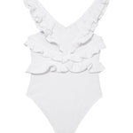 Back view highlighting the full bottom coverage and playful ruffle detailing.