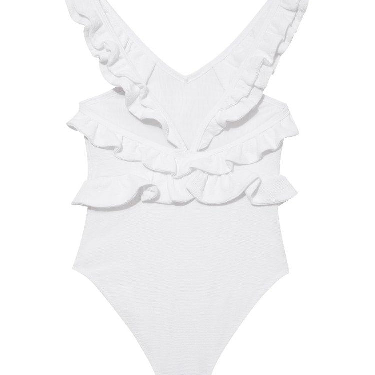 Sissy White Ruffled Textured Kids Swimsuit | Moeva | Swimsuit | Each week unveils new pieces—luxury swimwear, fluid resort silhouettes, and elevated summer-to-evening essentials designed to carry you from coastal escapes to city nights.