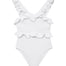 Front view of the Sissy White Swimsuit showcasing its elegant white color and V-neck design.