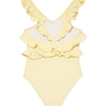 Back view highlighting the full bottom coverage and playful ruffle detailing.